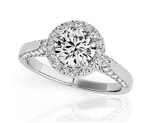 Round Halo Diamond Shank Ring