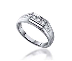 Mens Channel Set 7 Stone Diamond Ring<br> 1/4 Carat Total Weight