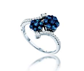 Blue Diamond Flower Ring<br> 3/4 Carat Total Weight