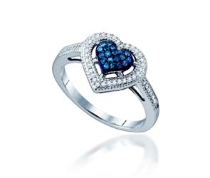 Blue Diamond Heart Ring<br> 1/4 Carat Total Weight