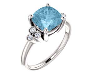 Cushion Cut Aquamarine Diamond Accented Ring