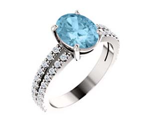 Oval Cut Aquamarine Diamond Ring