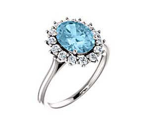 Oval Cut Aquamarine Halo Style Diamond RIng