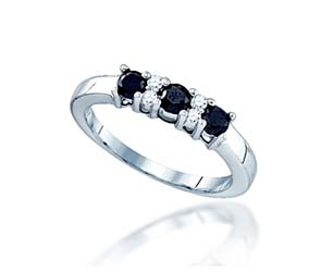 3 Stone Black Diamond  Accented Ring<br> 5/8 Carat Total Weight