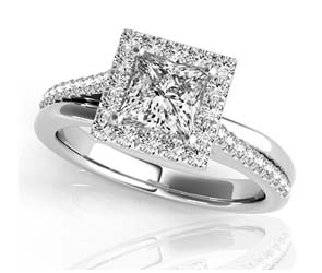 Diamond Slant Princess Cut Halo Ring