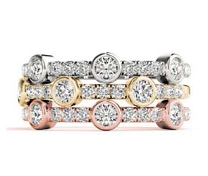 3 Stone Bezel Diamond Stackable Ring