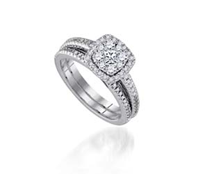 Diamond Cushion Illusion Wedding Set