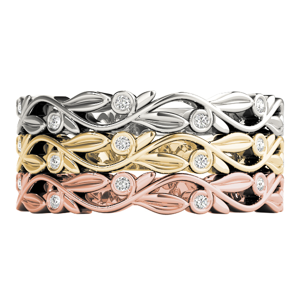 Ladies Nature Inspired Stackable Ring 1/10 Carat Total Weight 0.04 CT 0.08 C.T.W 10K yellow, white or rose gold - view 10