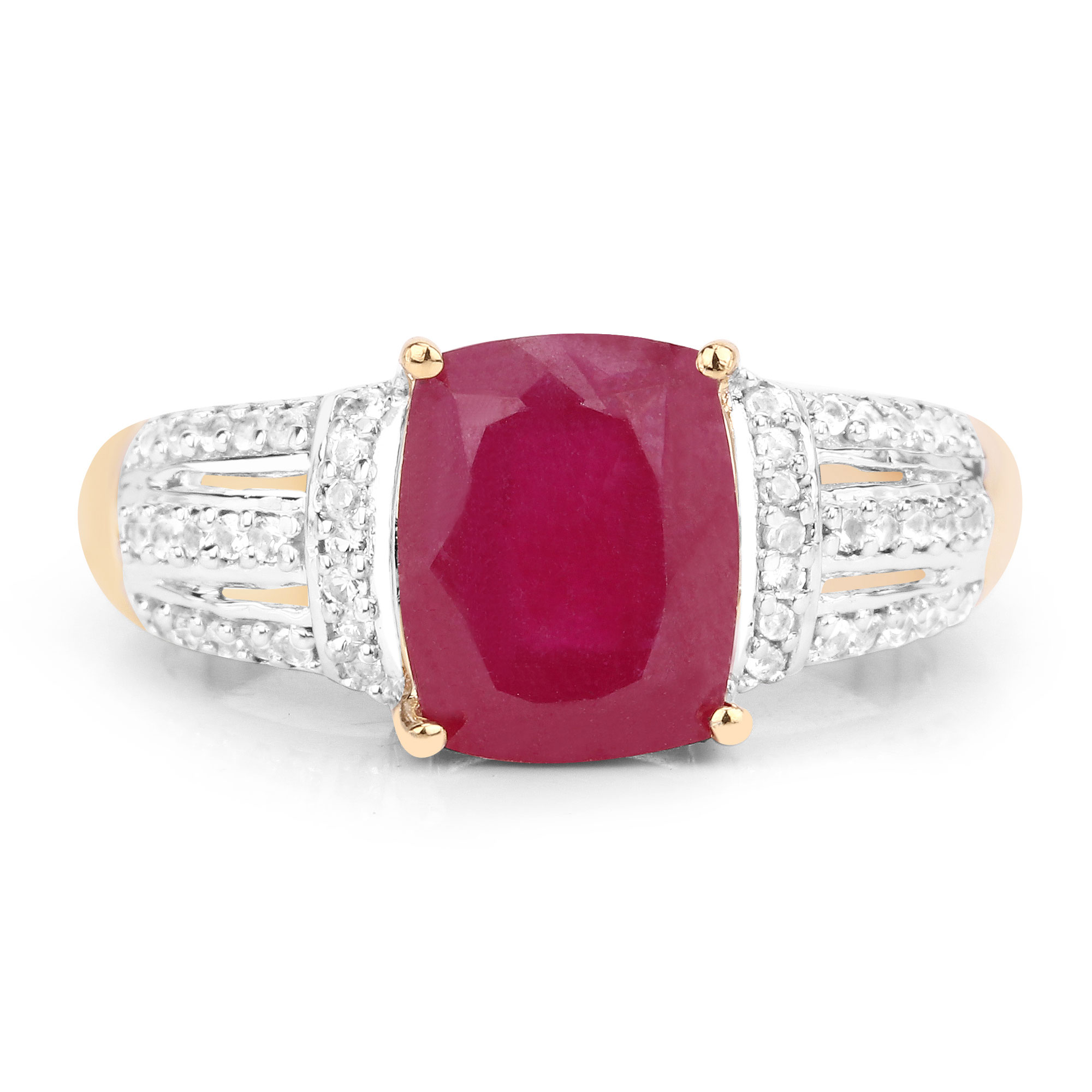 3.97 Carat Glass Filled Ruby and White Topaz .925 Sterling Silver Ring 3.97 C.T.W Sterling Silver - view 2
