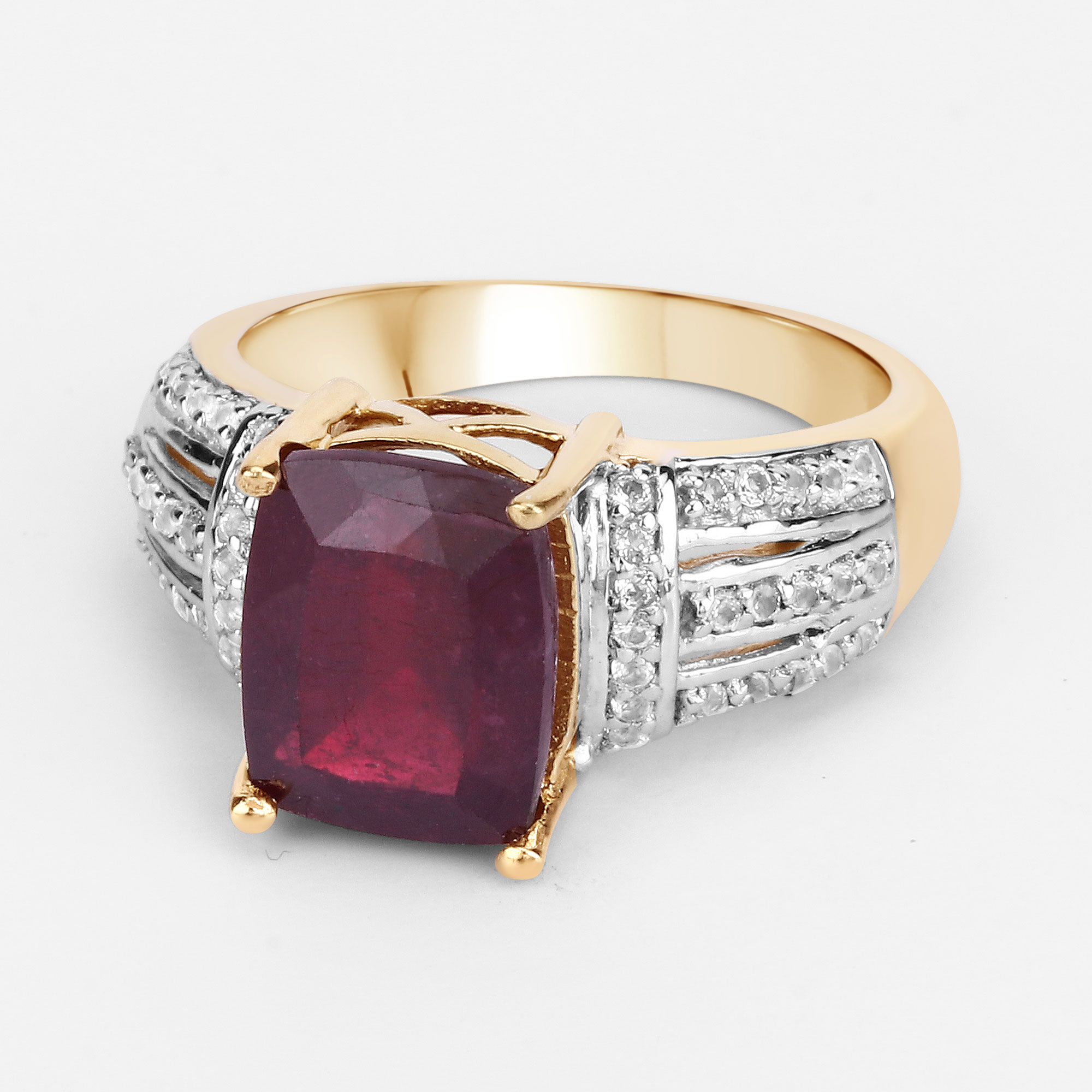 3.97 Carat Glass Filled Ruby and White Topaz .925 Sterling Silver Ring 3.97 C.T.W Sterling Silver - view 6