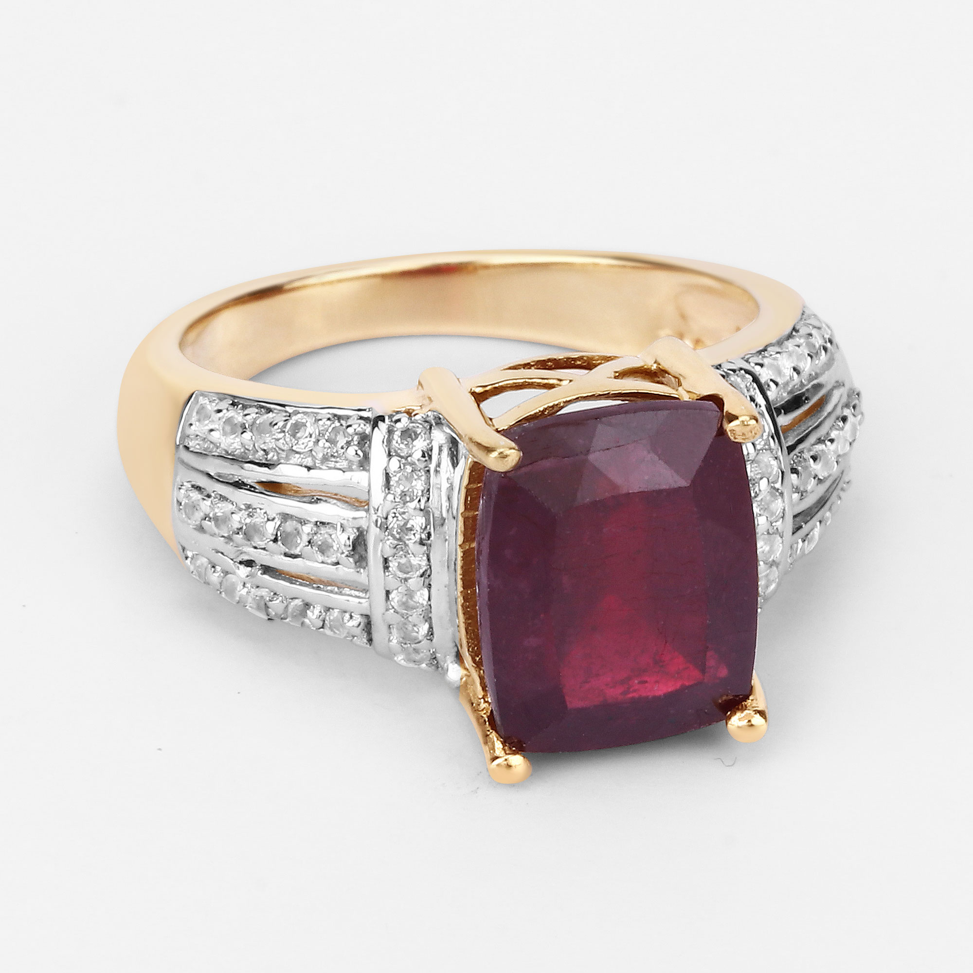 3.97 Carat Glass Filled Ruby and White Topaz .925 Sterling Silver Ring 3.97 C.T.W Sterling Silver - view 10