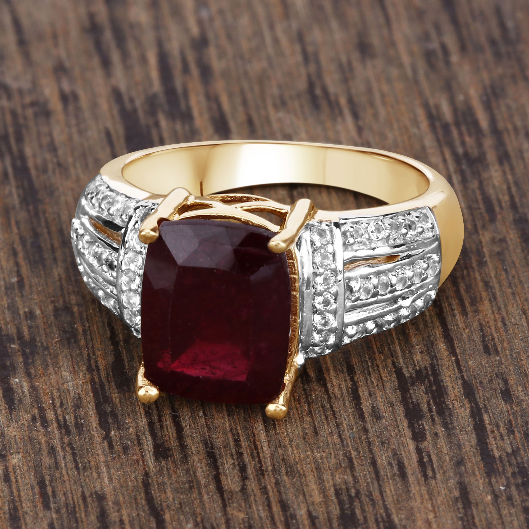 3.97 Carat Glass Filled Ruby and White Topaz .925 Sterling Silver Ring 3.97 C.T.W Sterling Silver - view 3