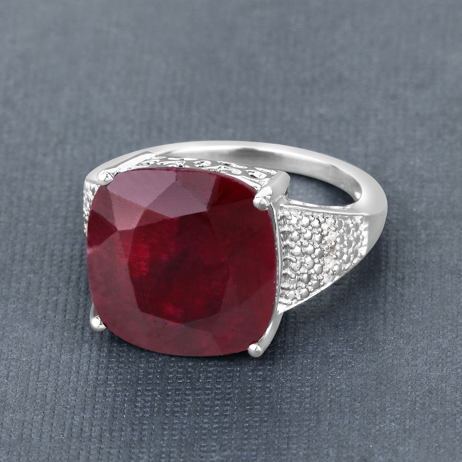 14.47 Carat Dyed Ruby and White Topaz .925 Sterling Silver Ring 14.47 C.T.W Sterling Silver - view 4