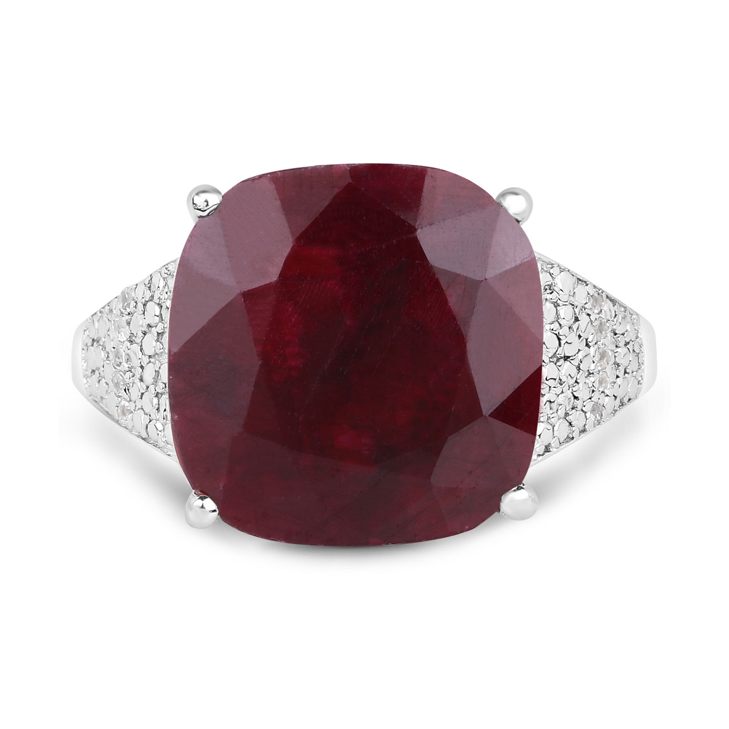 14.47 Carat Dyed Ruby and White Topaz .925 Sterling Silver Ring 14.47 C.T.W Sterling Silver - view 3