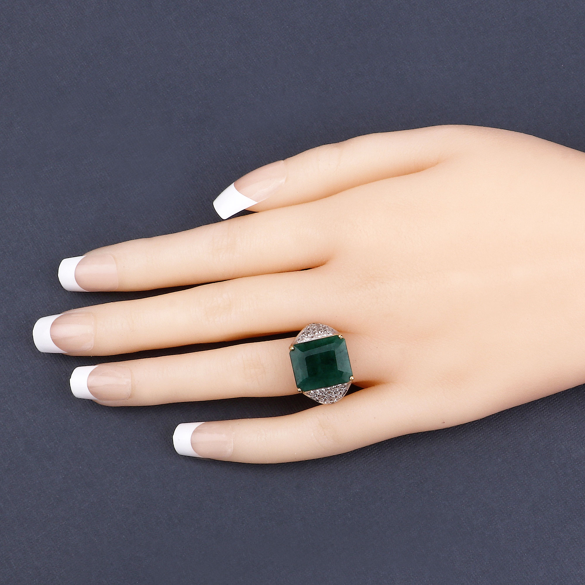 8.70 Carat Dyed Emerald and White Topaz .925 Sterling Silver Ring 8.70 C.T.W Sterling Silver - view 2
