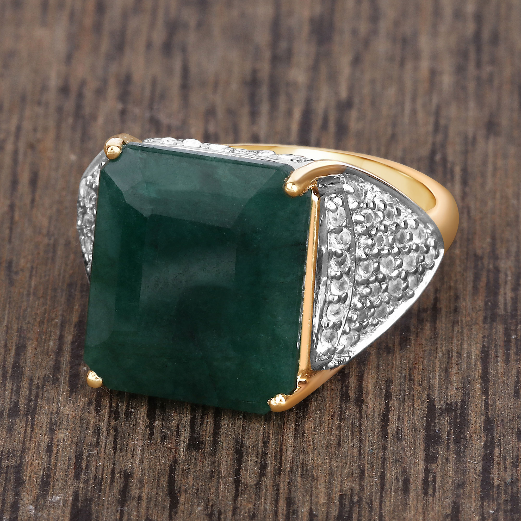 8.70 Carat Dyed Emerald and White Topaz .925 Sterling Silver Ring 8.70 C.T.W Sterling Silver - view 3