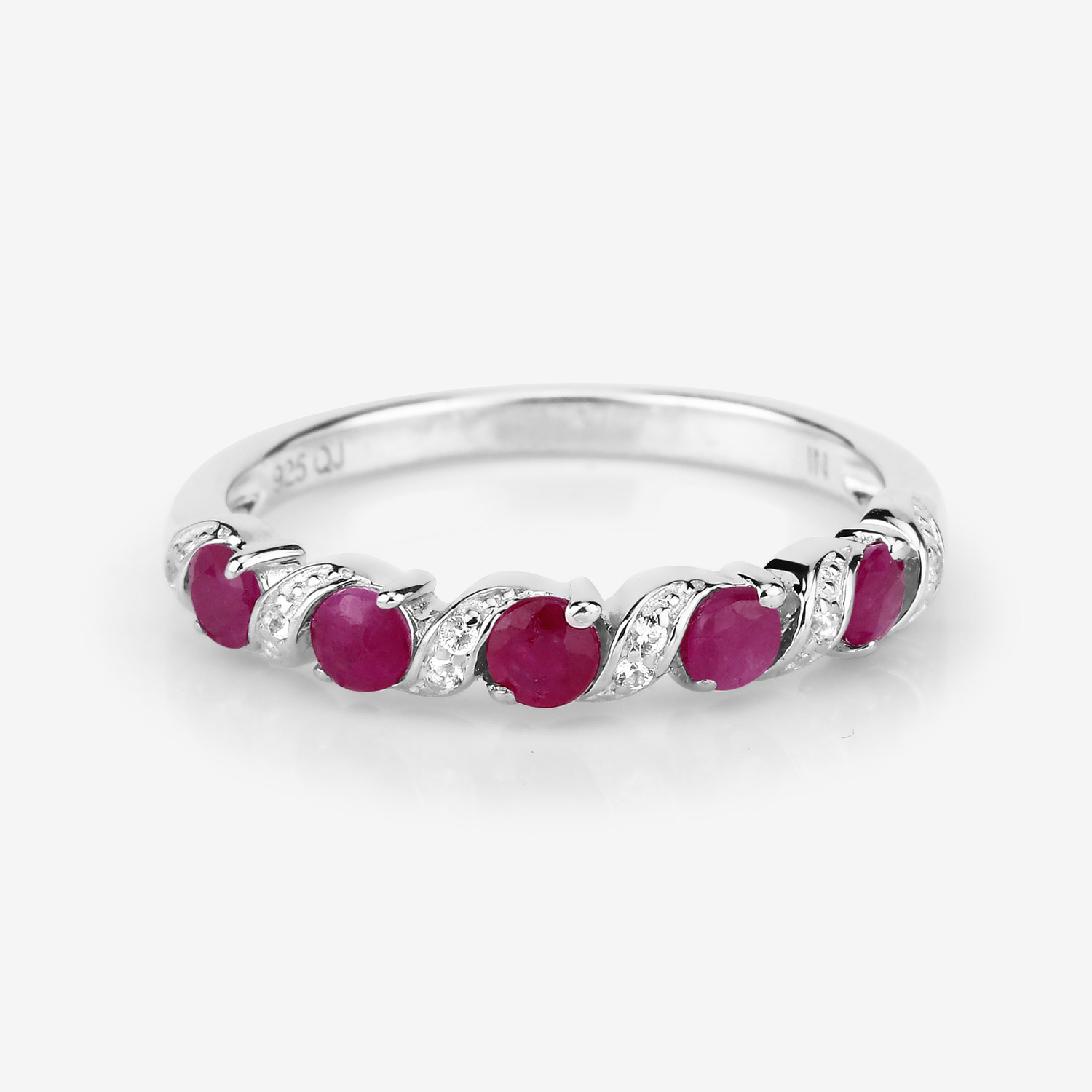 0.69 Carat Genuine Ruby and White Topaz .925 Sterling Silver Ring 0.69 C.T.W Sterling Silver - view 2