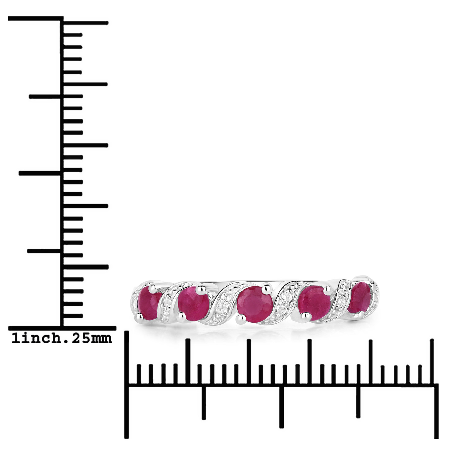 0.69 Carat Genuine Ruby and White Topaz .925 Sterling Silver Ring 0.69 C.T.W Sterling Silver - view 10