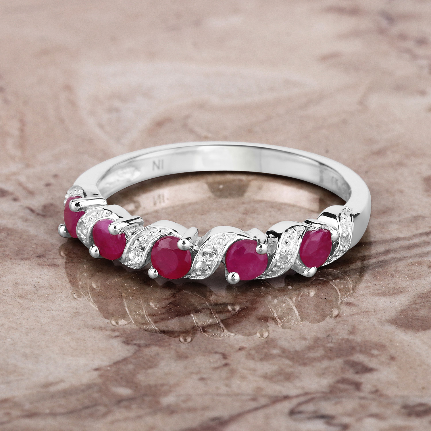 0.69 Carat Genuine Ruby and White Topaz .925 Sterling Silver Ring 0.69 C.T.W Sterling Silver - view 4
