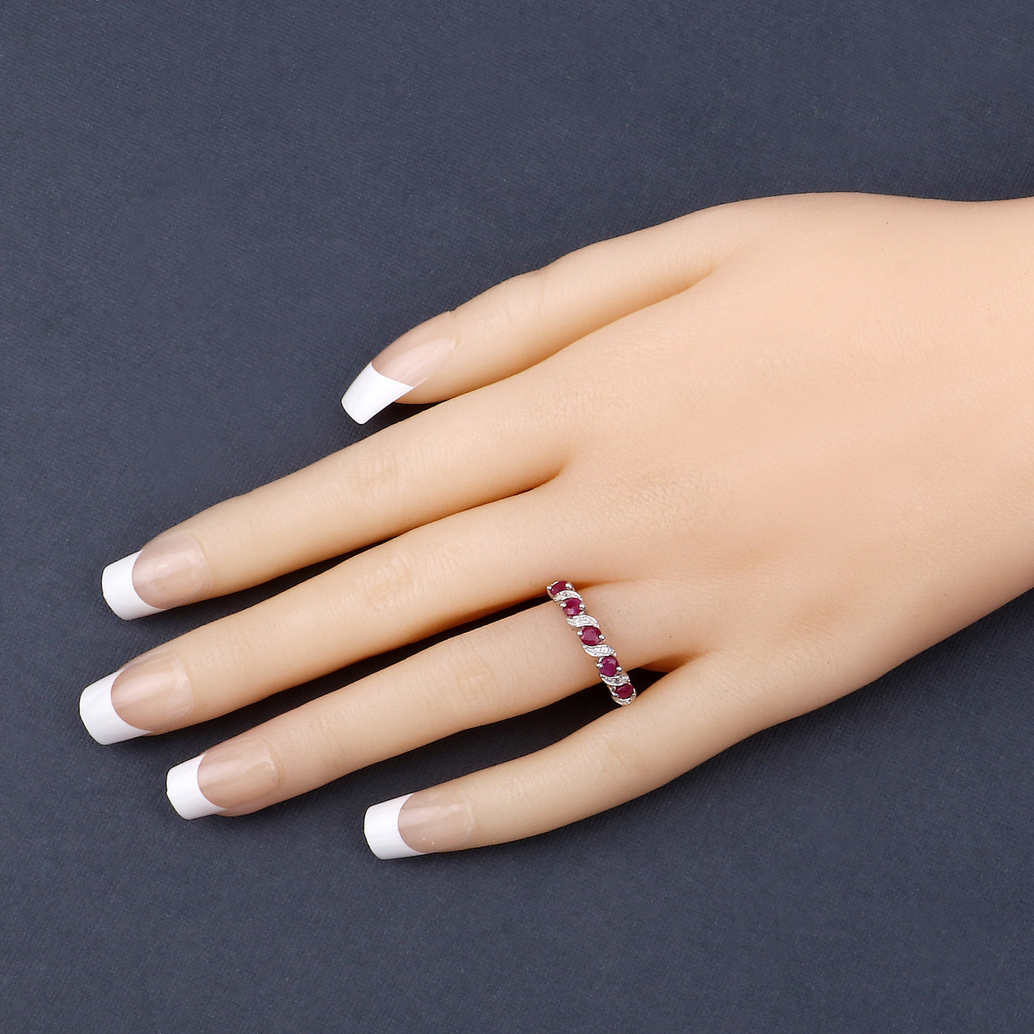 0.69 Carat Genuine Ruby and White Topaz .925 Sterling Silver Ring 0.69 C.T.W Sterling Silver - view 3