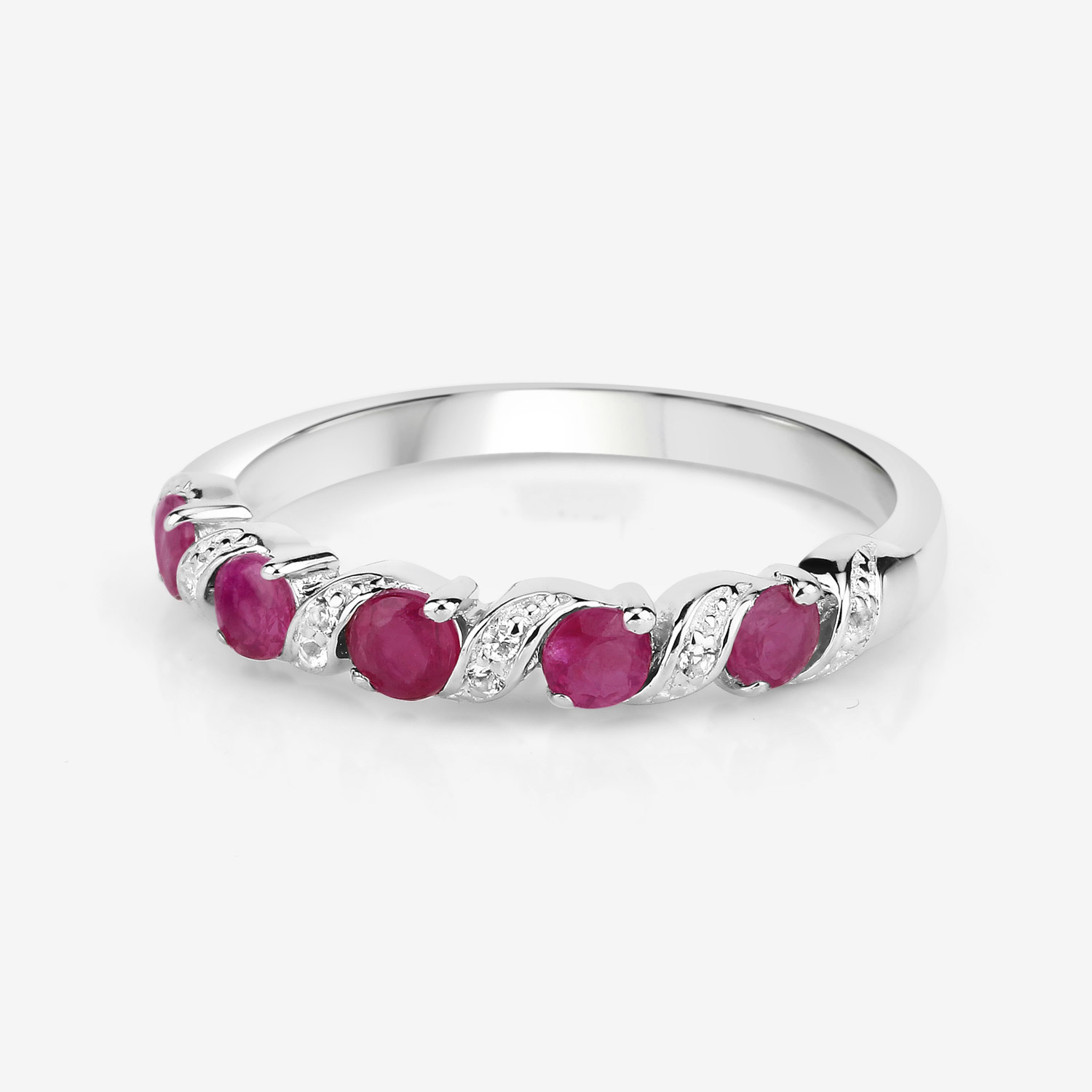 0.69 Carat Genuine Ruby and White Topaz .925 Sterling Silver Ring 0.69 C.T.W Sterling Silver - view 8