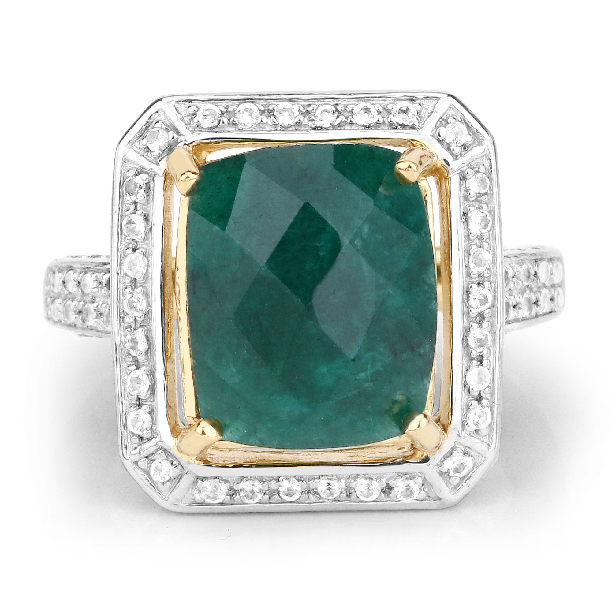 5.18 Carat Dyed Emerald and White Topaz .925 Sterling Silver Ring 5.18 C.T.W Sterling Silver - view 2