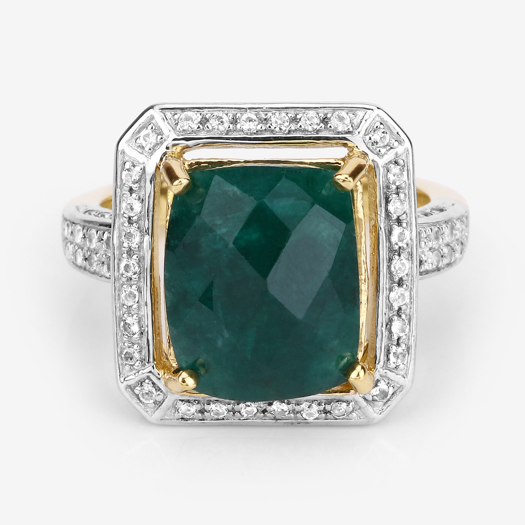 5.18 Carat Dyed Emerald and White Topaz .925 Sterling Silver Ring 5.18 C.T.W Sterling Silver - view 7