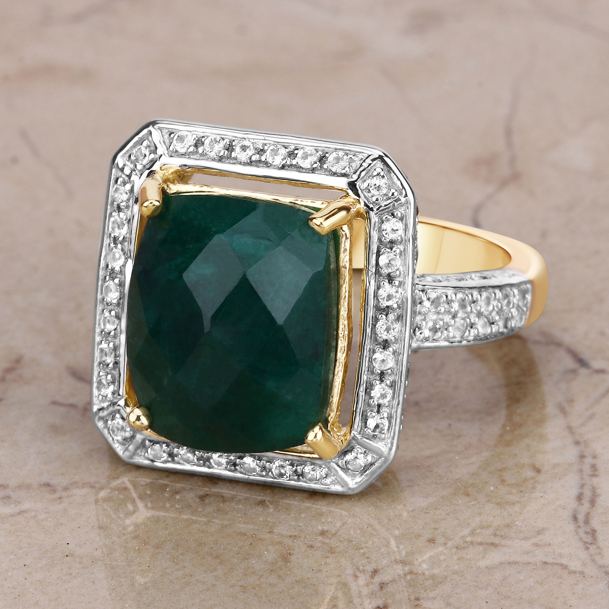 5.18 Carat Dyed Emerald and White Topaz .925 Sterling Silver Ring 5.18 C.T.W Sterling Silver - view 3