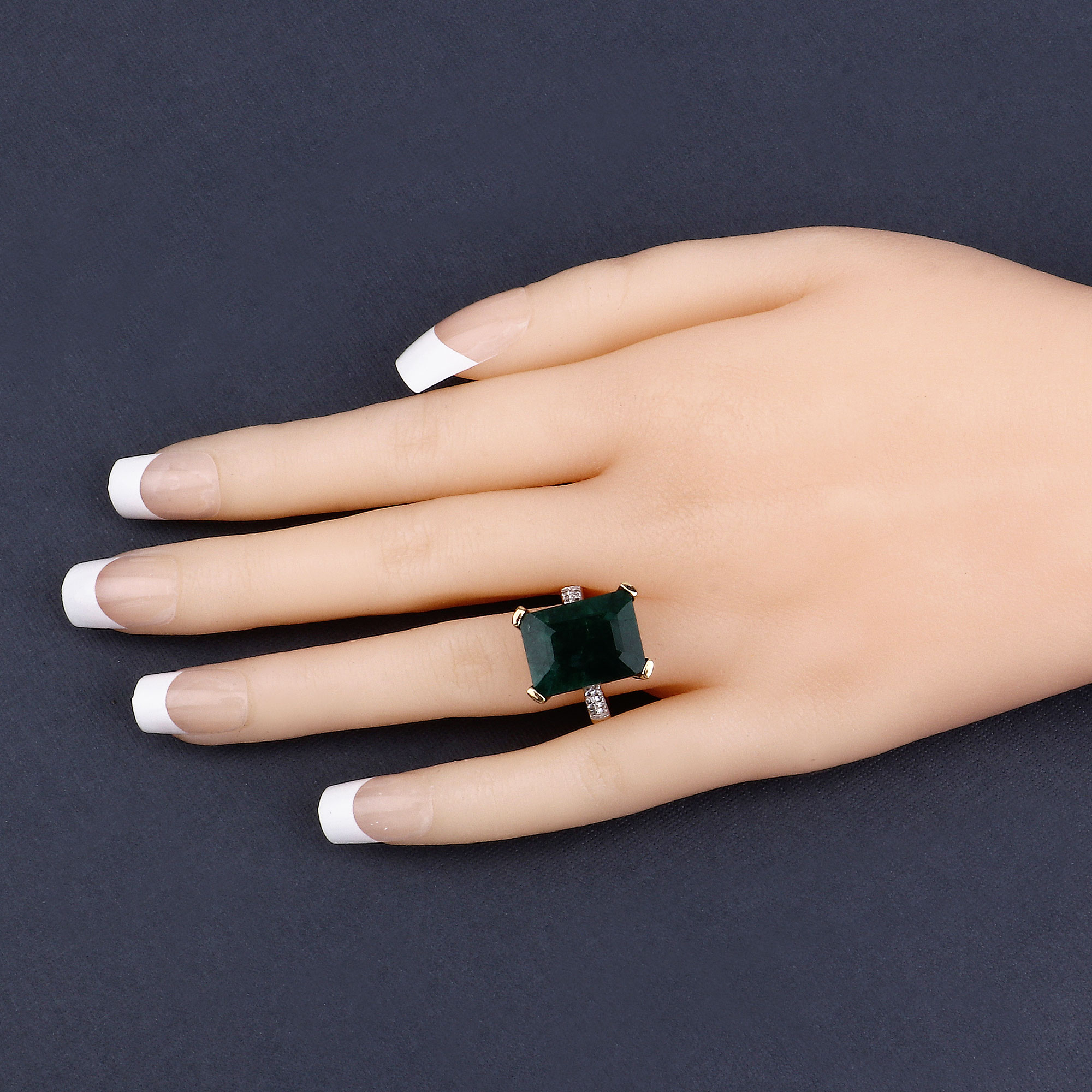 7.64 Carat Dyed Emerald and White Diamond .925 Sterling Silver Ring 7.64 C.T.W Sterling Silver - view 3