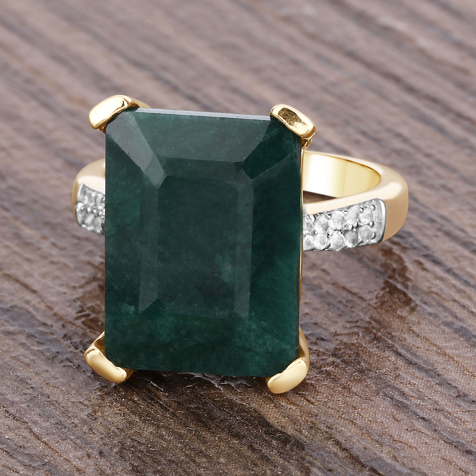 7.64 Carat Dyed Emerald and White Diamond .925 Sterling Silver Ring 7.64 C.T.W Sterling Silver - view 2