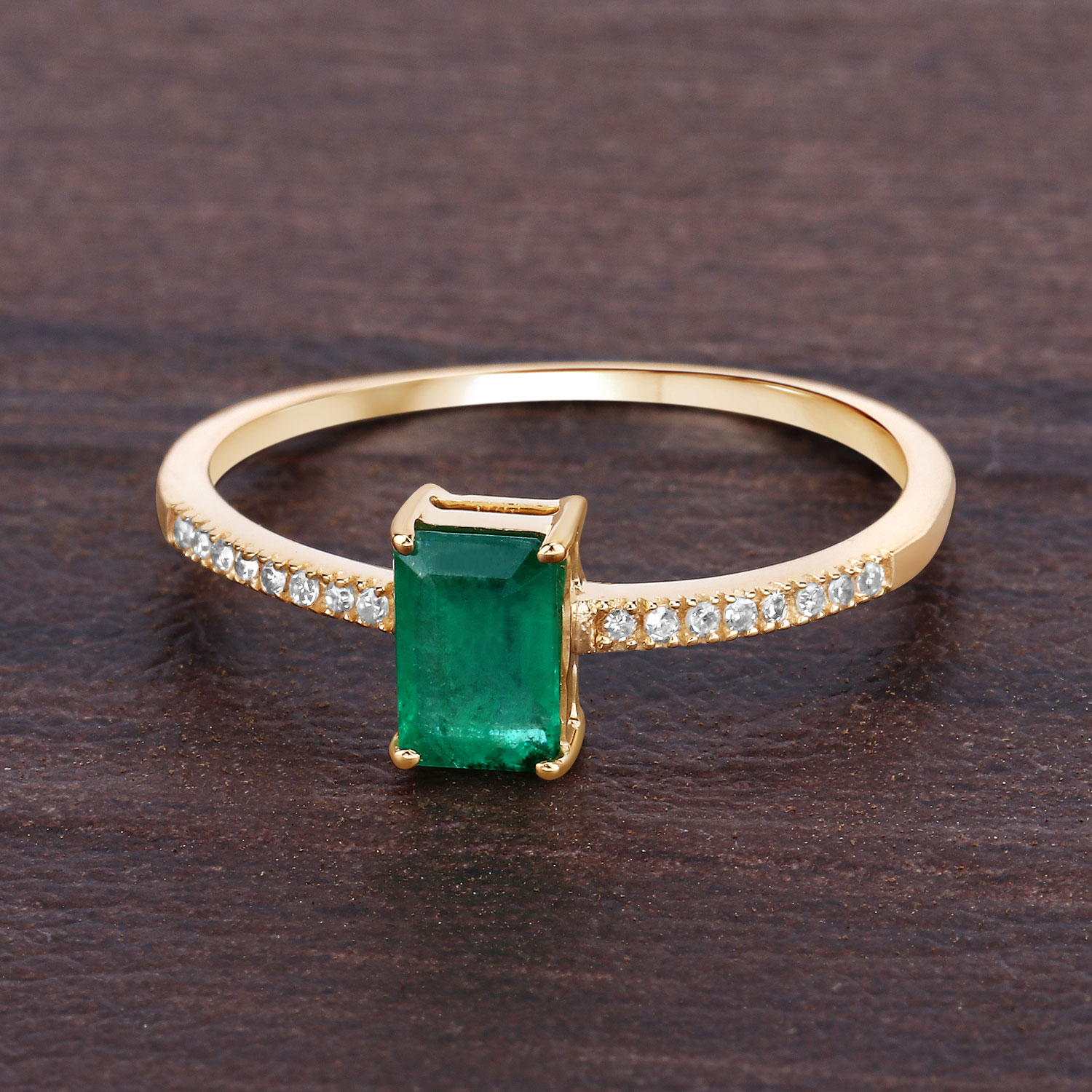 0.59 Carat Genuine Zambian Emerald and White Diamond 14K Yellow Gold Ring 0.59 C.T.W 14K yellow or white gold - view 2