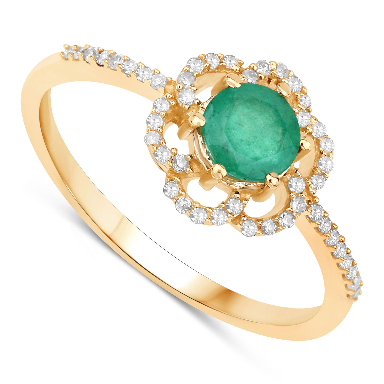 0.55 Carat Genuine Zambian Emerald and White Diamond 14K Yellow Gold Ring 0.55 C.T.W 14K yellow or white gold - view 3