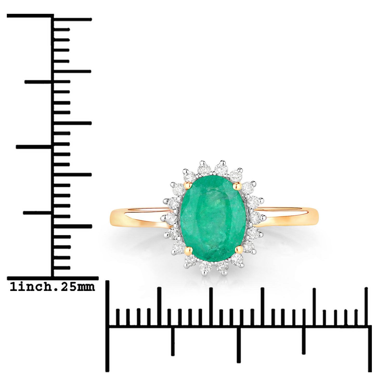 1.34 Carat Genuine Zambian Emerald and White Diamond 10K Yellow Gold Ring 1.34 C.T.W 10K yellow or white gold - view 4