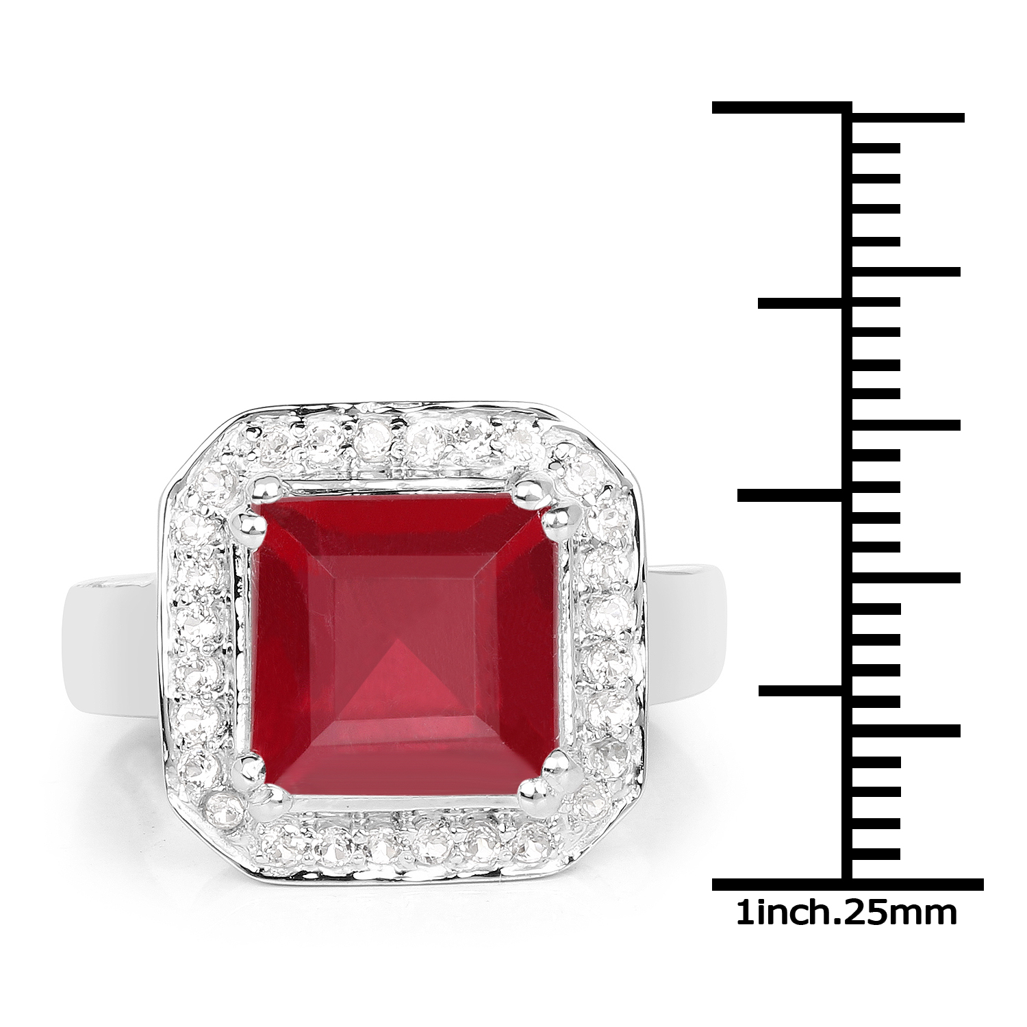 6.36 Carat Glass Filled Ruby and White Topaz .925 Sterling Silver Ring 6.36 C.T.W Sterling Silver - view 3