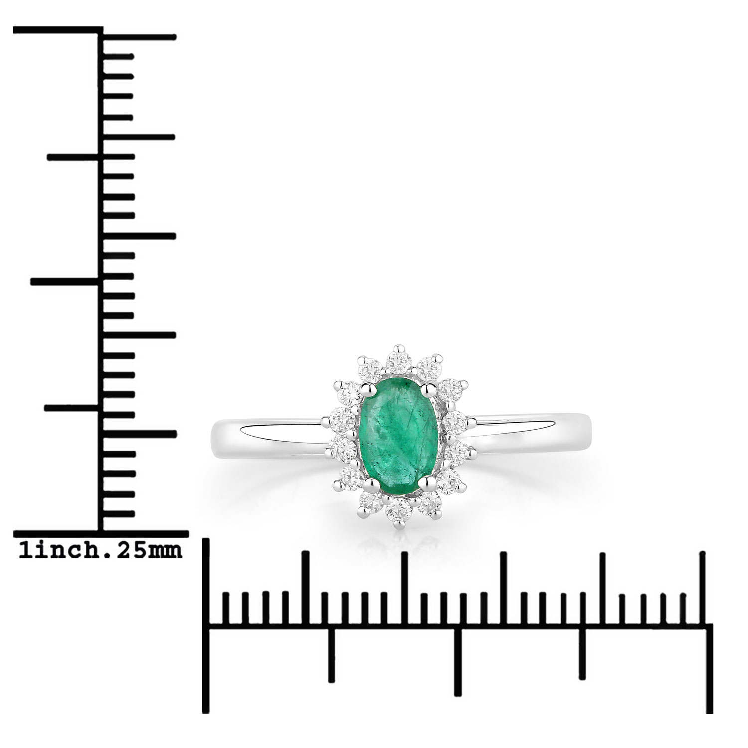 0.58 Carat Genuine Zambian Emerald and Lab Grown Diamond .925 Sterling Silver Ring 0.58 C.T.W Sterling Silver - view 2