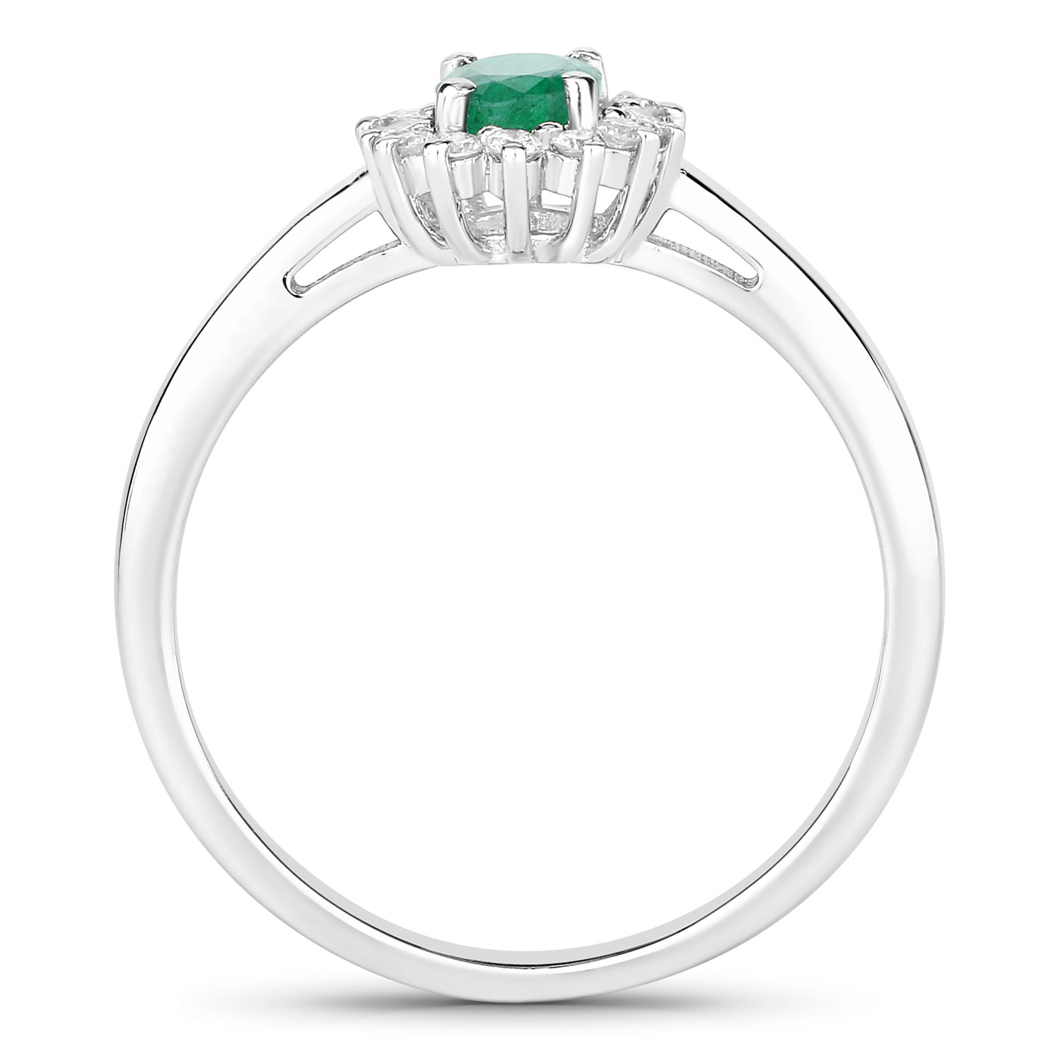 0.58 Carat Genuine Zambian Emerald and Lab Grown Diamond .925 Sterling Silver Ring 0.58 C.T.W Sterling Silver - view 3