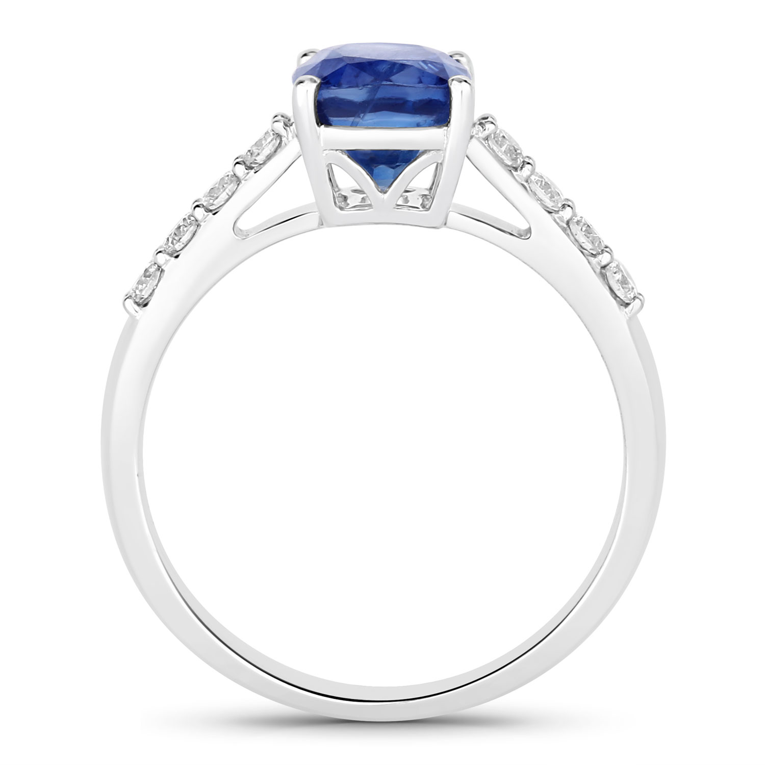 2.67 Carat Genuine Ceylon Blue Sapphire and White Diamond 18K White Gold Ring 2.67 C.T.W 18K white gold - view 2