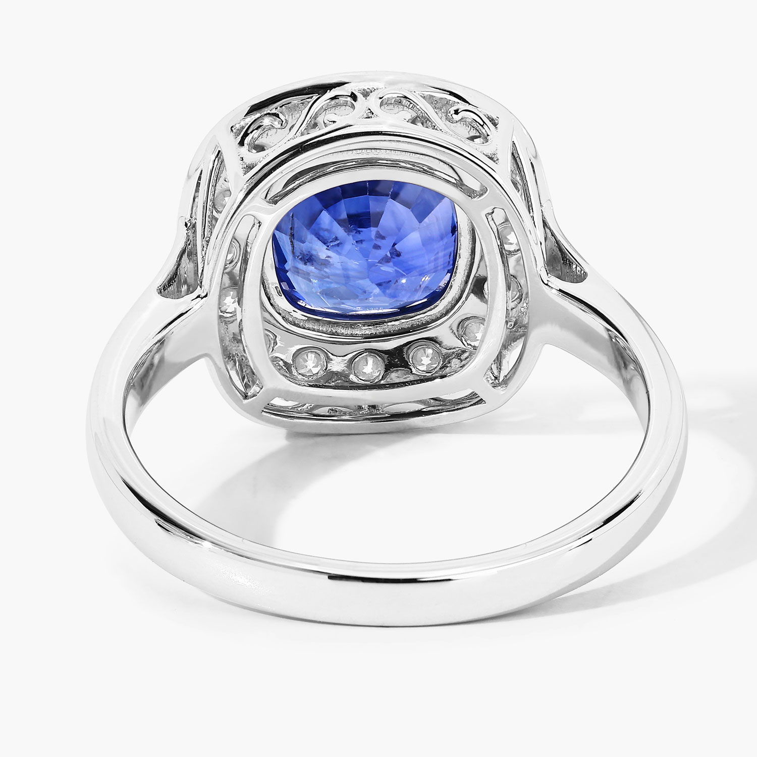 3.89 Carat Genuine Ceylon Blue Sapphire and White Diamond 18K White Gold Ring 3.89 C.T.W 18K white gold - view 5
