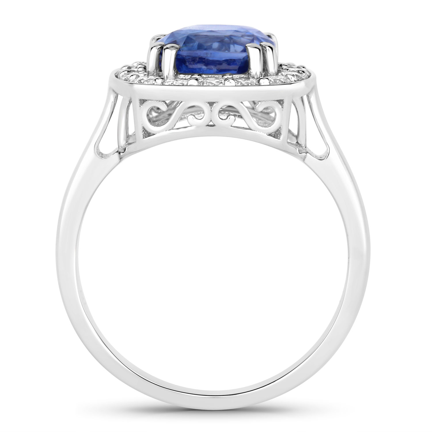 3.89 Carat Genuine Ceylon Blue Sapphire and White Diamond 18K White Gold Ring 3.89 C.T.W 18K white gold - view 2