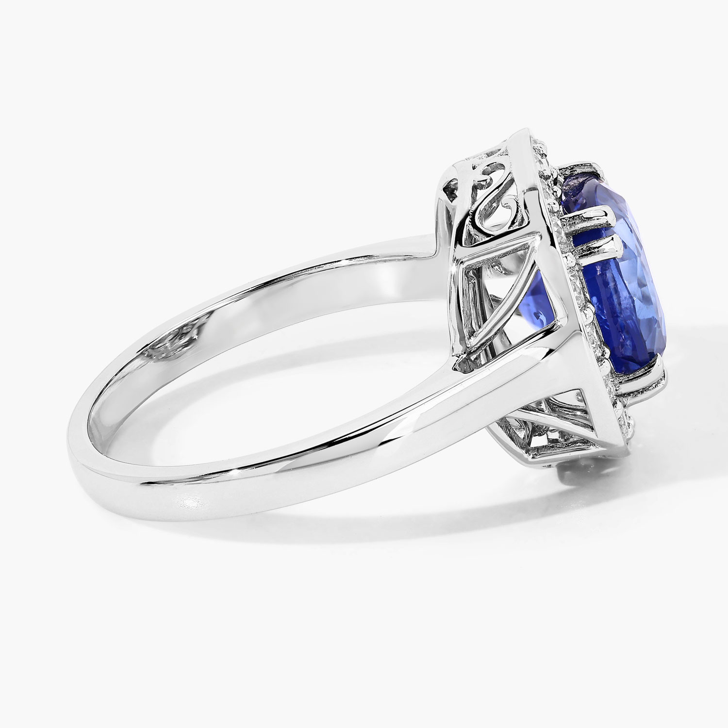 3.89 Carat Genuine Ceylon Blue Sapphire and White Diamond 18K White Gold Ring 3.89 C.T.W 18K white gold - view 4