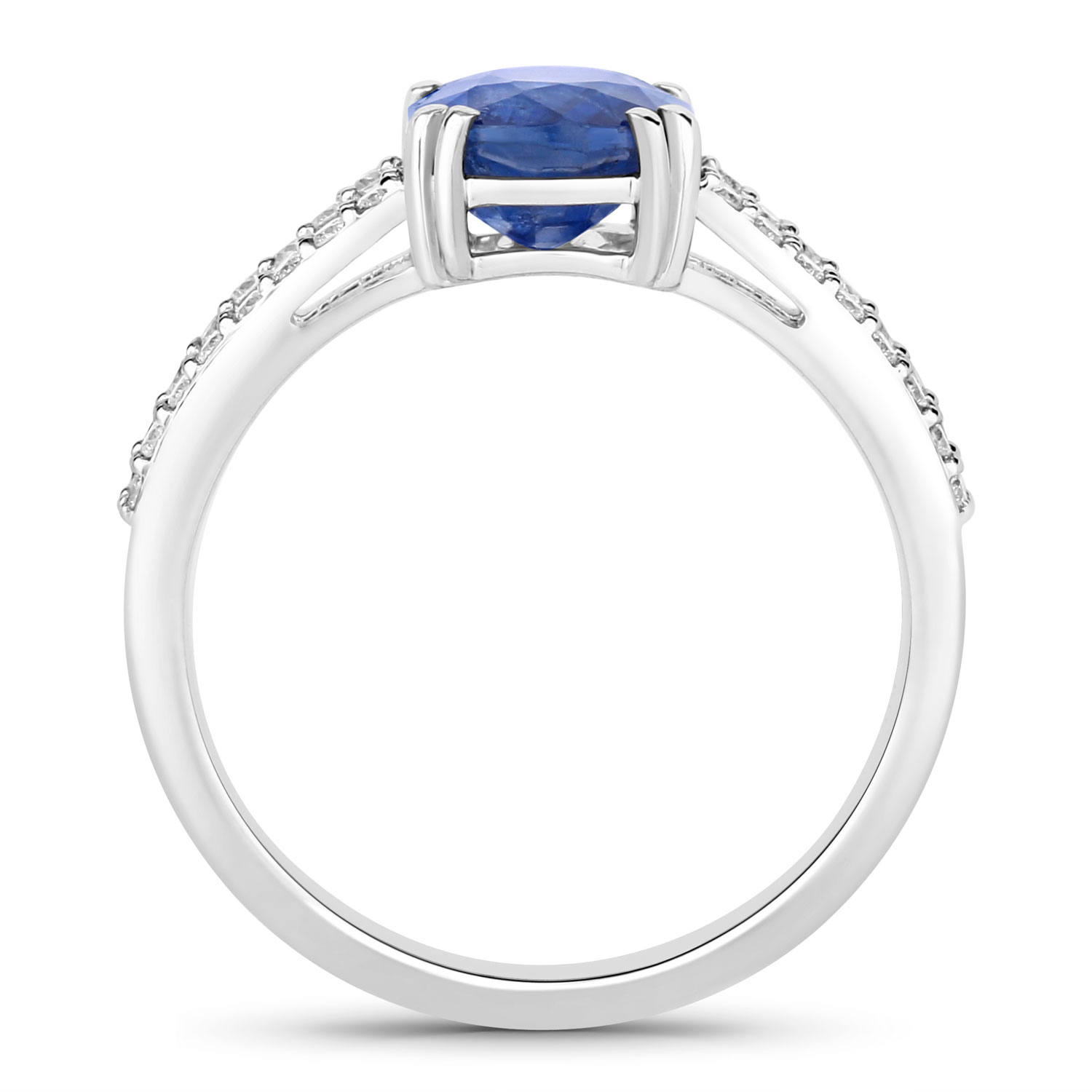 2.90 Carat Genuine Ceylon Blue Sapphire and White Diamond 18K White Gold Ring 2.90 C.T.W 18K white gold - view 2