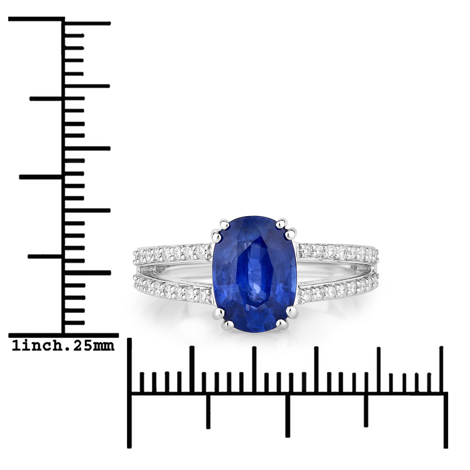 2.90 Carat Genuine Ceylon Blue Sapphire and White Diamond 18K White Gold Ring 2.90 C.T.W 18K white gold - view 4