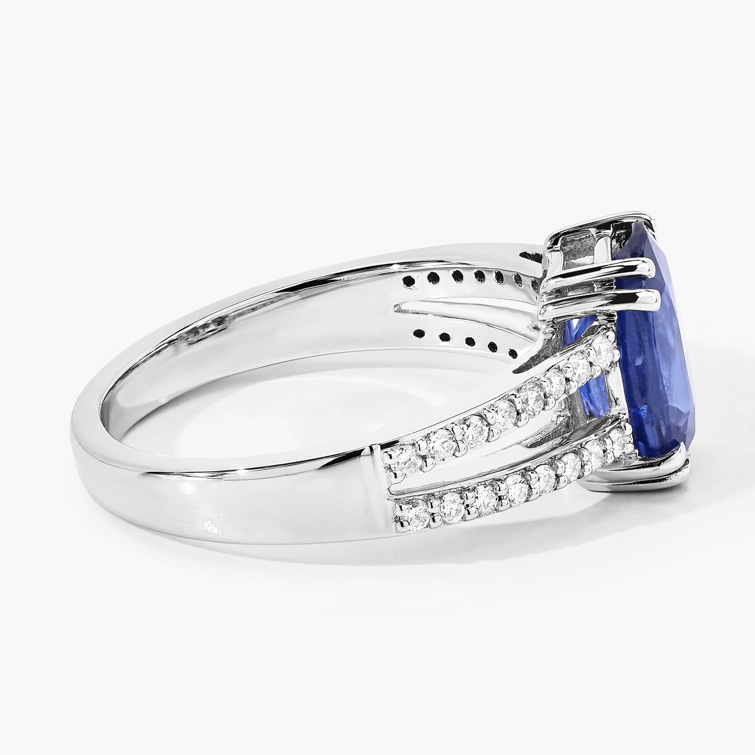 2.90 Carat Genuine Ceylon Blue Sapphire and White Diamond 18K White Gold Ring 2.90 C.T.W 18K white gold - view 5