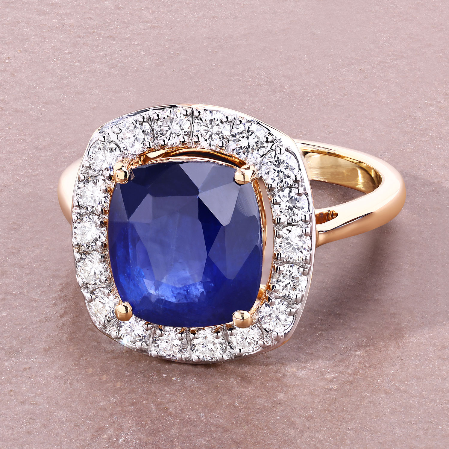4.50 Carat Genuine Ceylon Blue Sapphire and White Diamond 18K Yellow Gold Ring 4.50 C.T.W 18K yellow or white gold - view 5