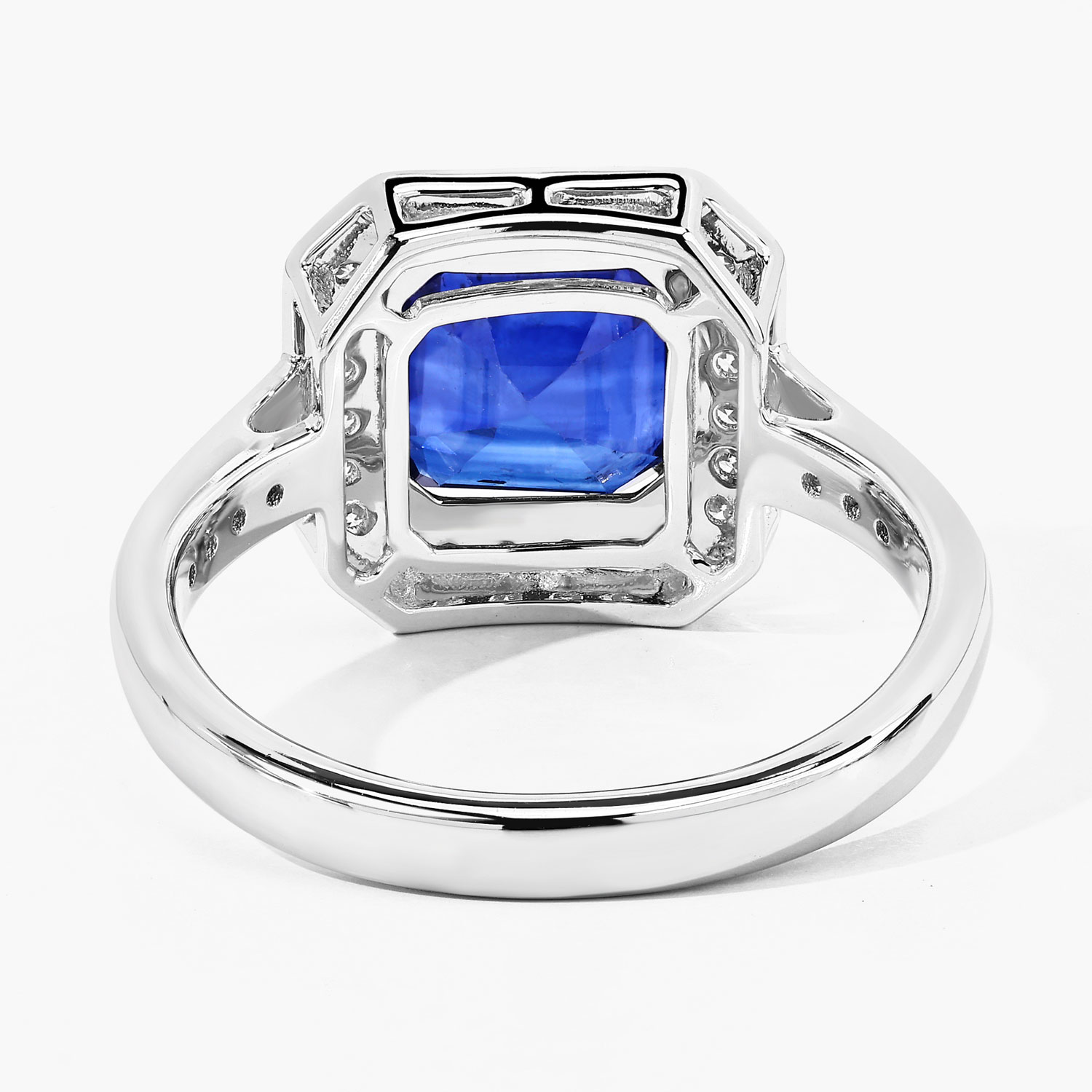 3.00 Carat Genuine Ceylon Blue Sapphire and White Diamond 18K White Gold Ring 3.00 C.T.W 18K white gold - view 6