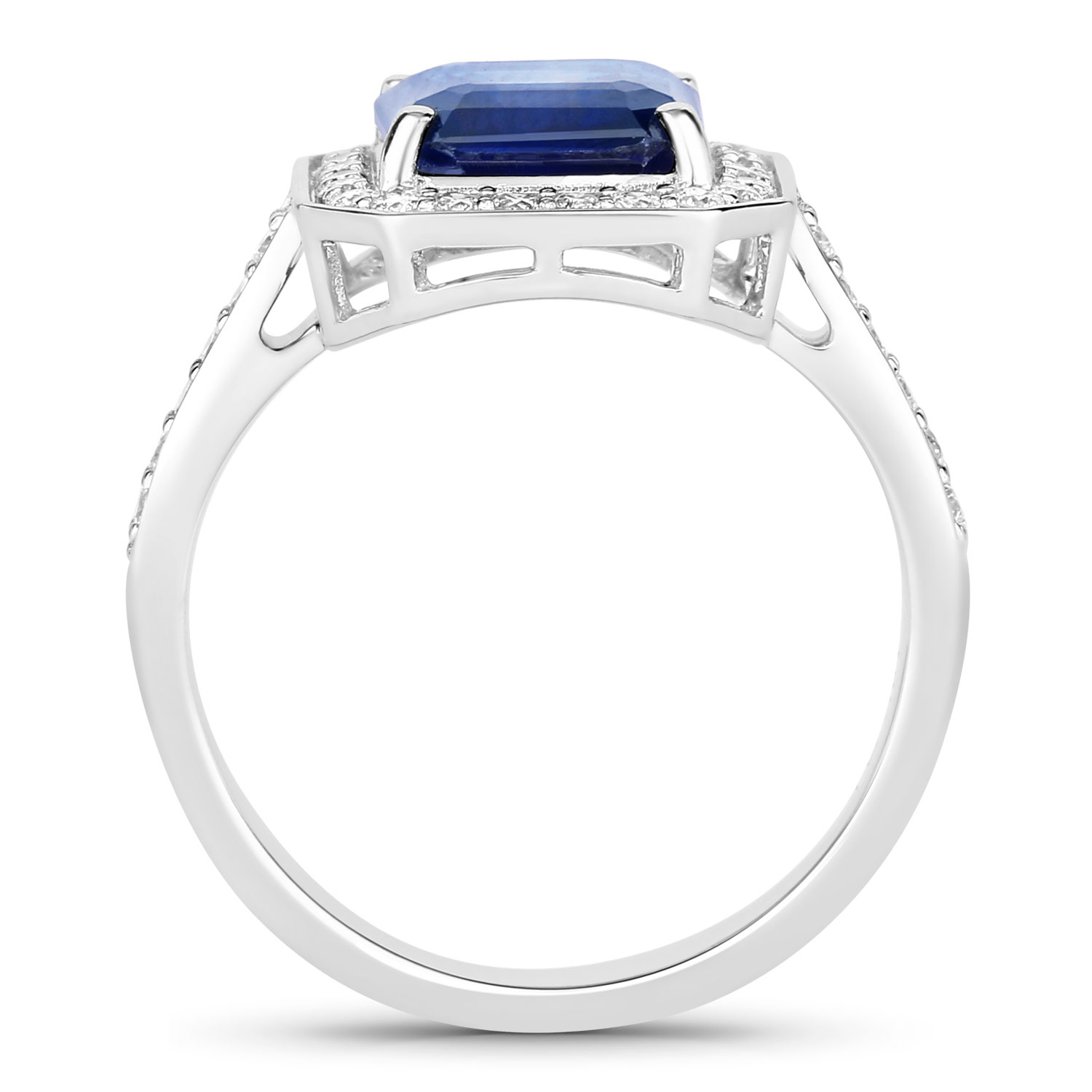 3.00 Carat Genuine Ceylon Blue Sapphire and White Diamond 18K White Gold Ring 3.00 C.T.W 18K white gold - view 4