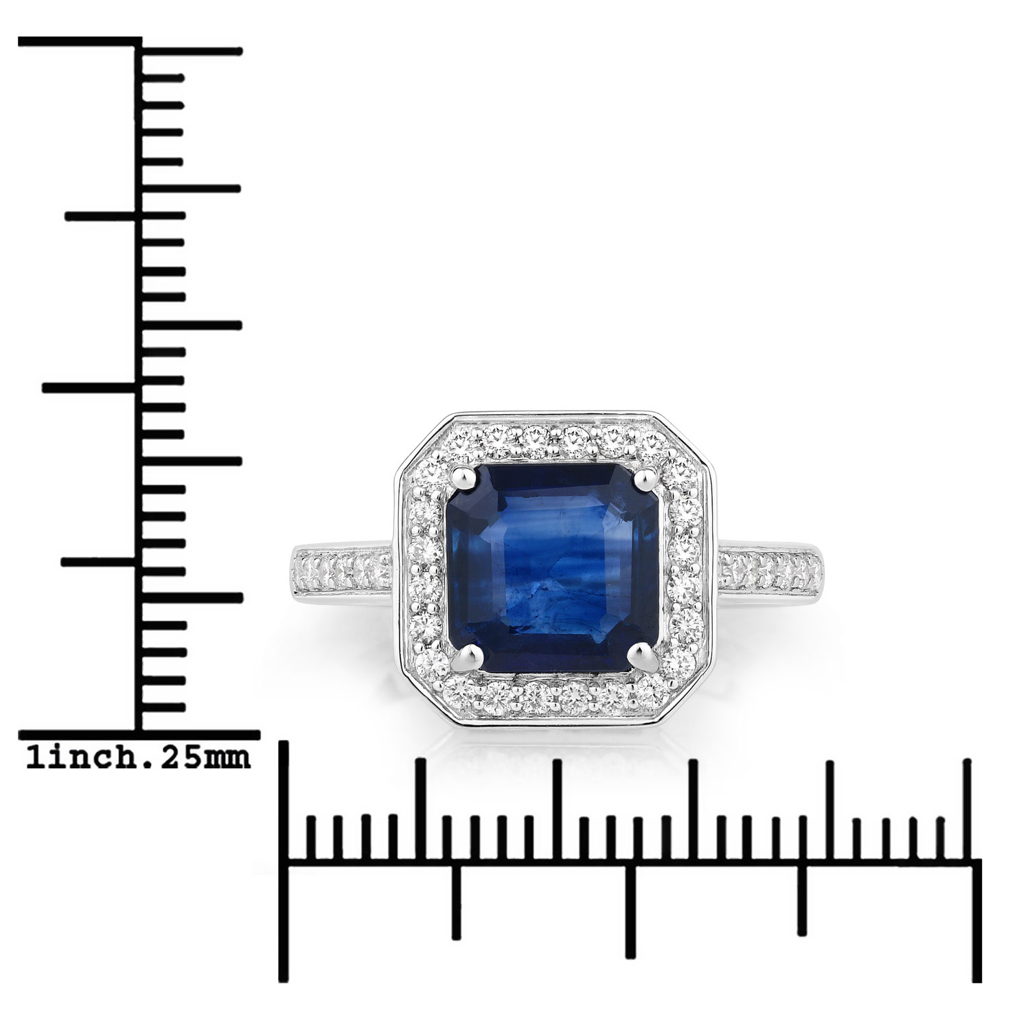 3.00 Carat Genuine Ceylon Blue Sapphire and White Diamond 18K White Gold Ring 3.00 C.T.W 18K white gold - view 2