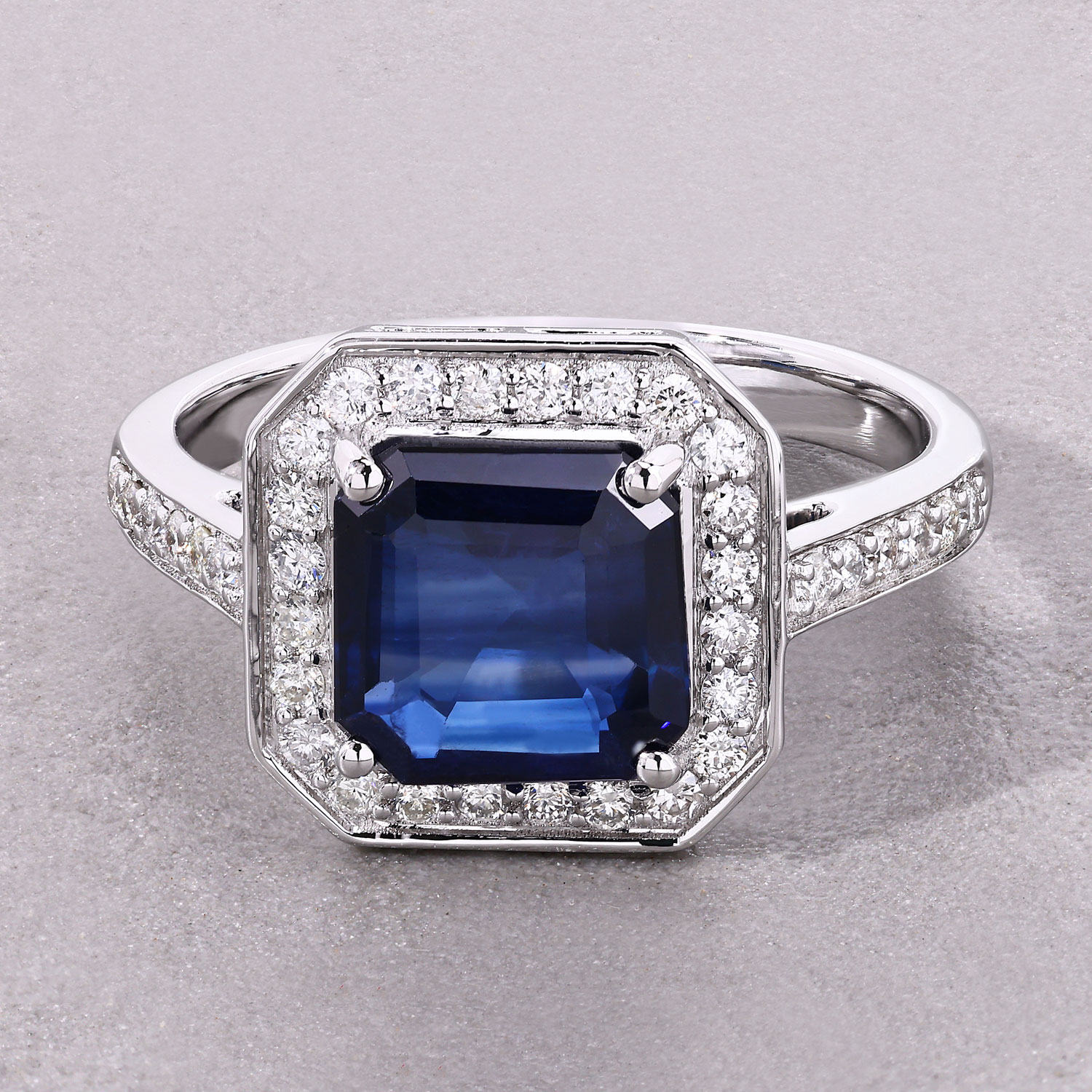 3.00 Carat Genuine Ceylon Blue Sapphire and White Diamond 18K White Gold Ring 3.00 C.T.W 18K white gold - view 5