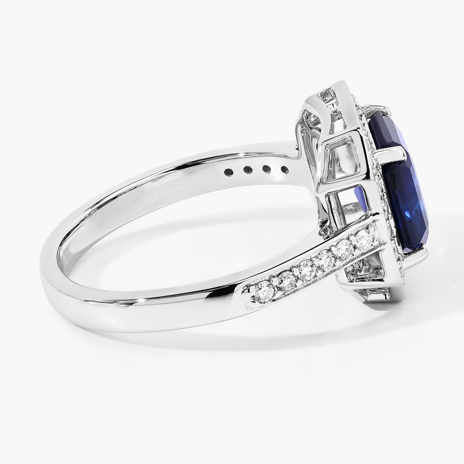 3.00 Carat Genuine Ceylon Blue Sapphire and White Diamond 18K White Gold Ring 3.00 C.T.W 18K white gold - view 3