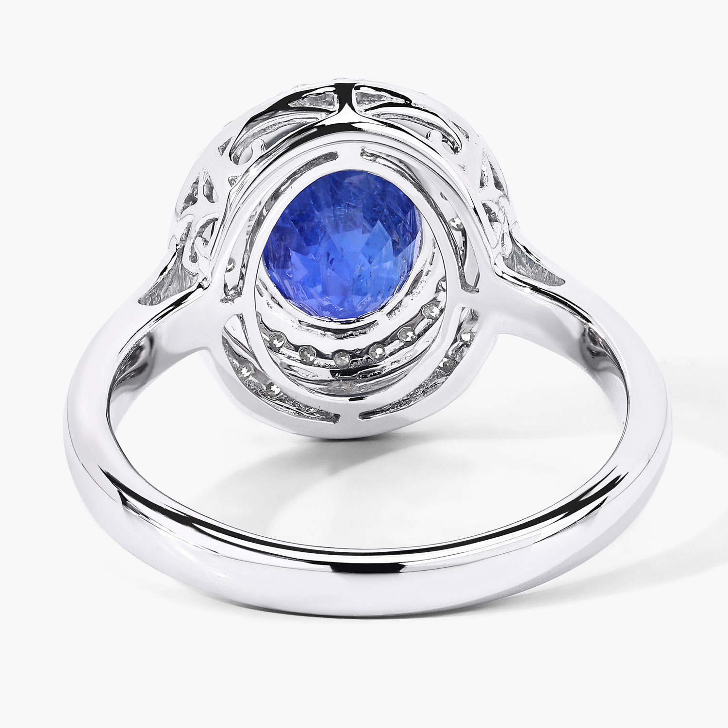 3.45 Carat Genuine Ceylon Blue Sapphire and White Diamond 18K White Gold Ring 3.45 C.T.W 18K white gold - view 6